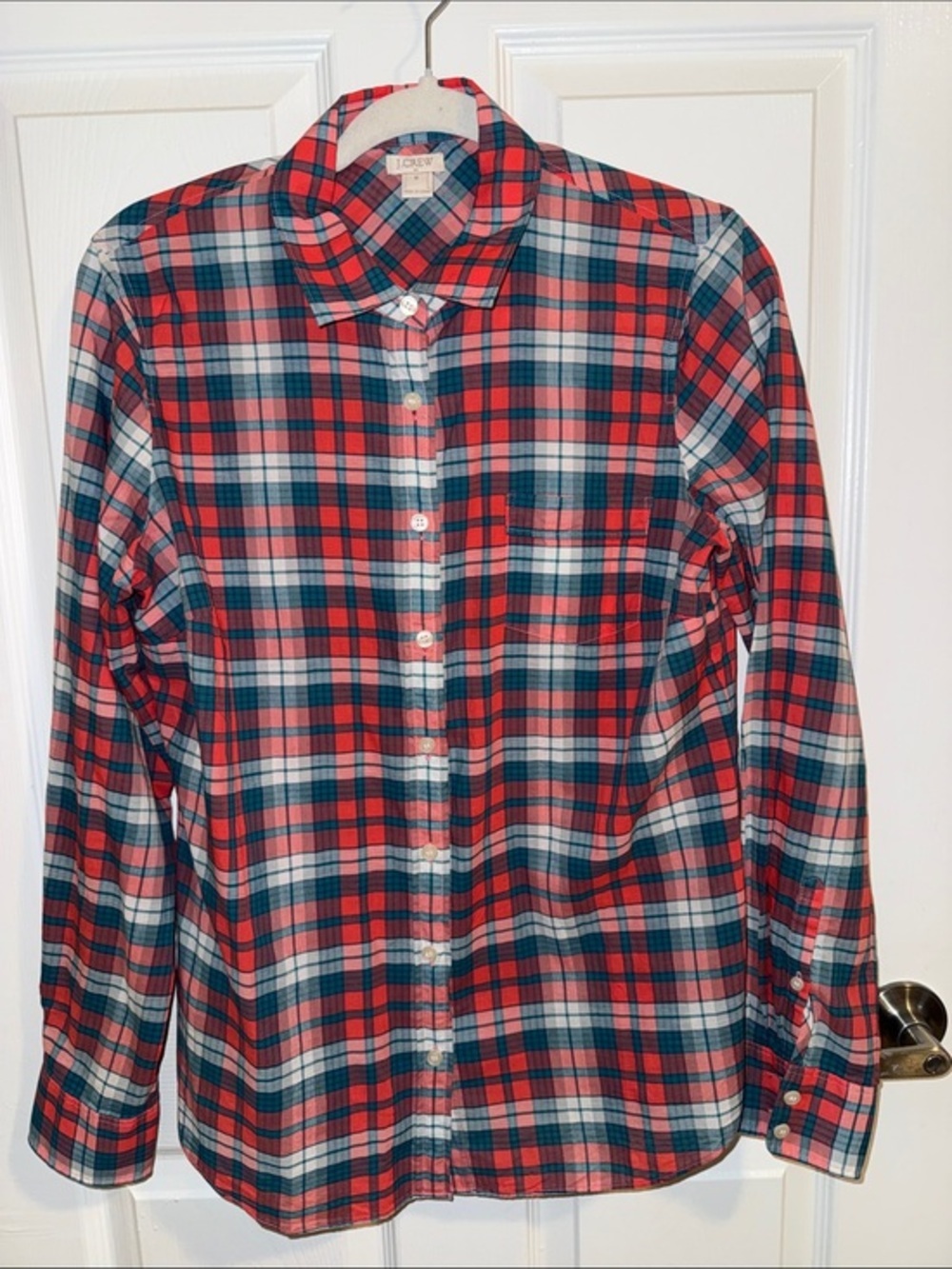 J. Crew Red, Navy and White Plaid Button-Down Shirt